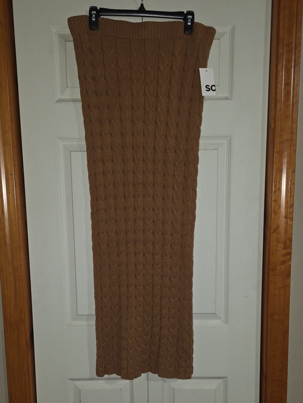 Cable Knit Maxi Skirt - Brown